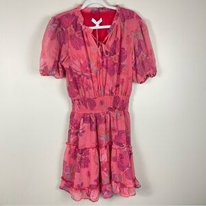 Meet Me In Santorini Mini Riley Dress Women Small Pink Floral Ruffle Summer